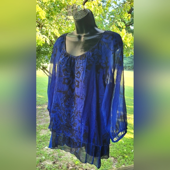 Cato royal blue/black sheer top with lining size med - Picture 4 of 5